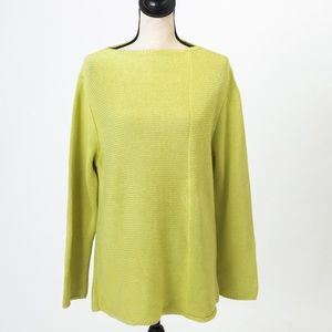 Lime green sweater cotton knit minimalist L spring
